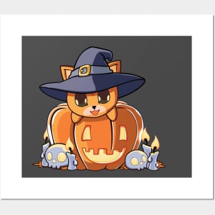 Red cat in a pumpkin Posters and Art